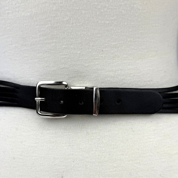 Vintage Mixed Metal Statement Belt Black Leather Gold Silver Sunburst Geometric - Picture 8 of 10